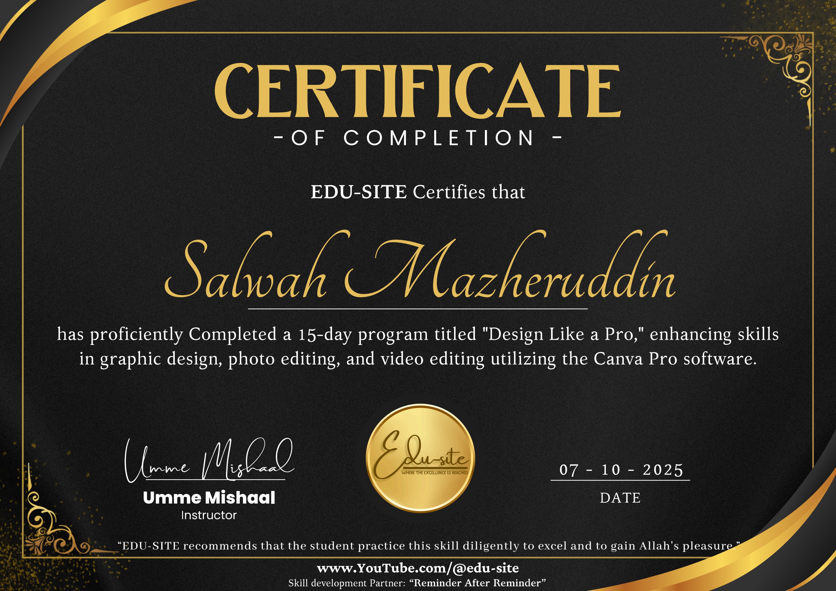 Design Like a Pro certificate preview